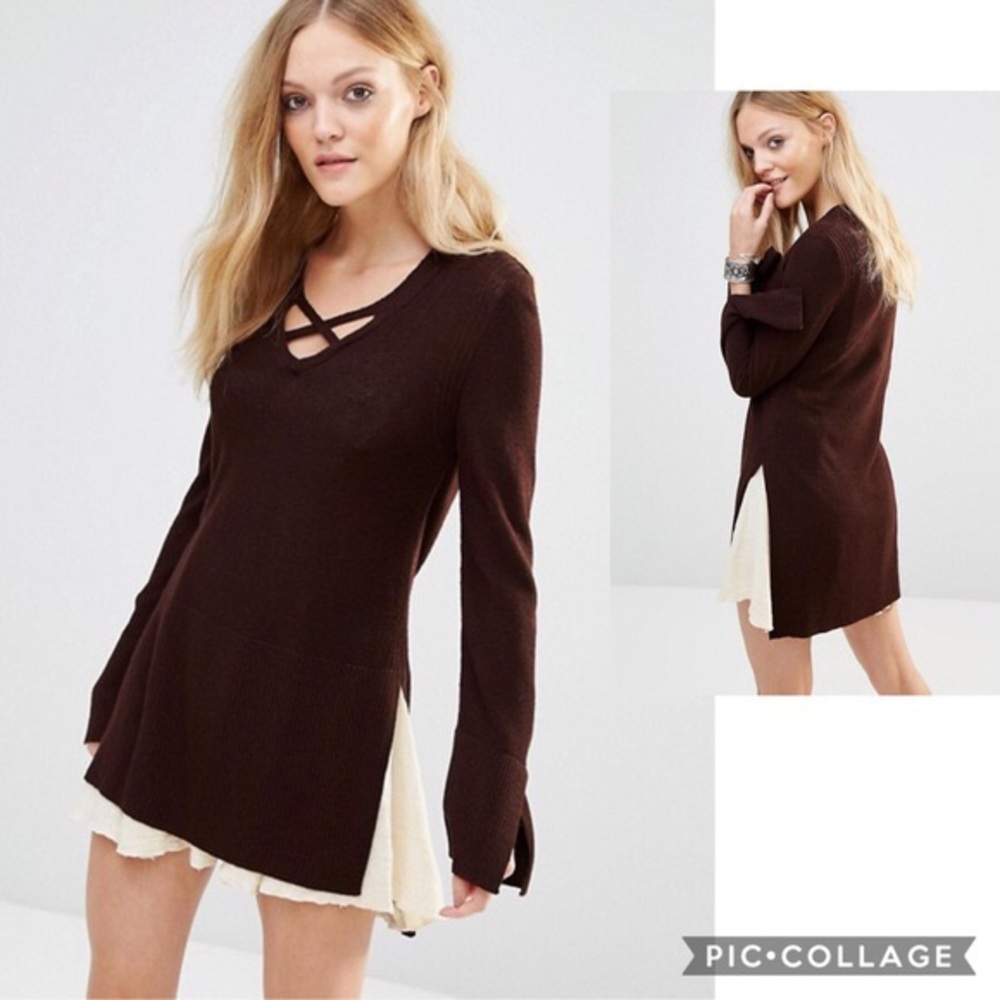 Free People Criss Cross Brown Pullover Sweater